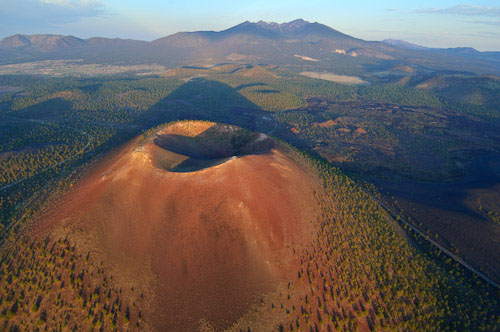 Sunset Crater with the San Francisco Peaks in the background