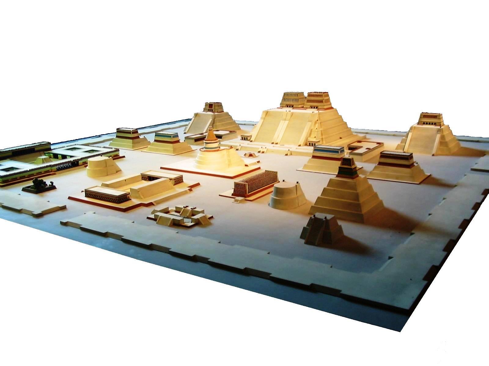 Model of the temple district of Tenochtitlan at the National Museum of AnthropologyBy Thelmadatter - Own work, Public Domain, https://commons.wikimedia.org/w/index.php?curid=3744781