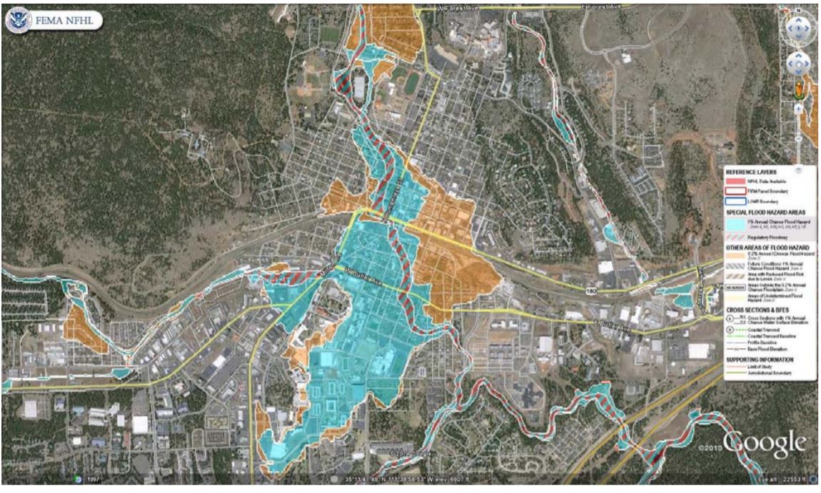 Special Flood Hazard Zone of Flagstaff, which includes all of the historic downtown and Northern Arizona University