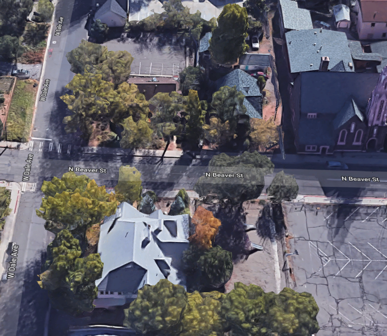 Corner of Beaver and Dale, Google Maps overhead view 2018