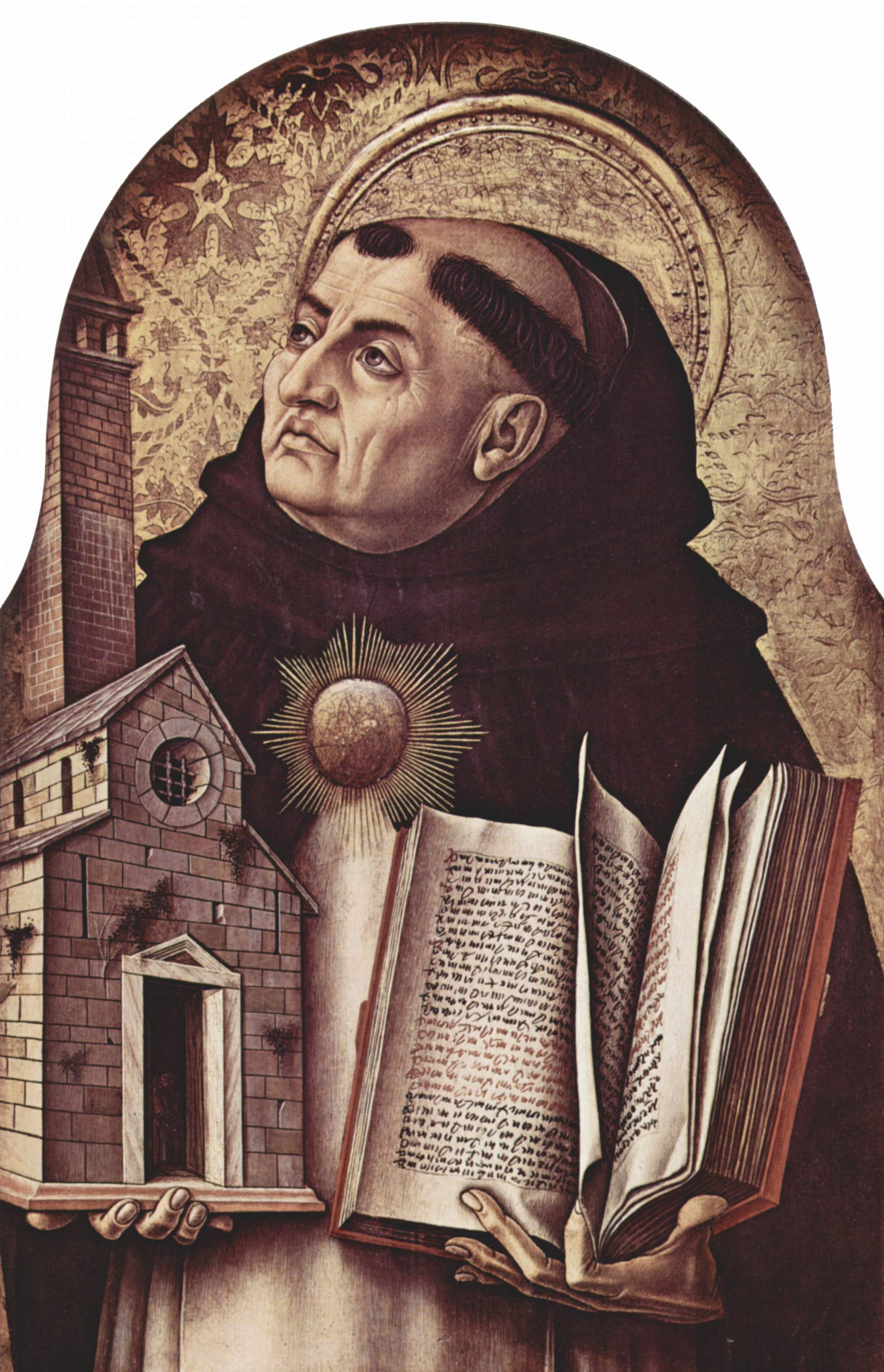 St. Thomas Aquinas – An altarpiece in Ascoli Piceno, Italy, by Carlo Crivelli (15th century)By Carlo Crivelli - Via The Yorck Project (2002) 10.000 Meisterwerke der Malerei (DVD-ROM), distributed by DIRECTMEDIA Publishing GmbH. ISBN: 39361…