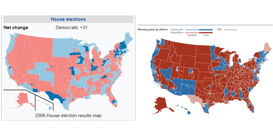 House of Representatives, 2006 election compared to 2018 [preliminary as of Nov. 11]