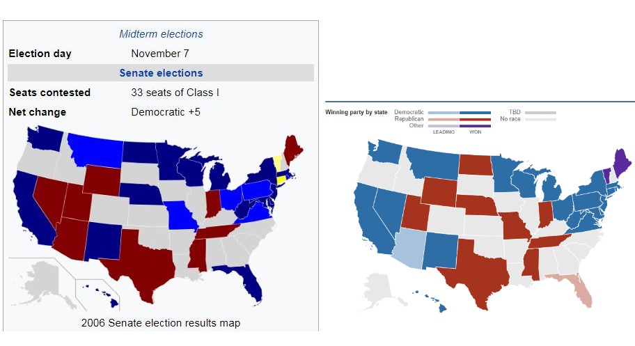 US Senate, 2006 compared to 2018 [preliminary as of Nov. 11]