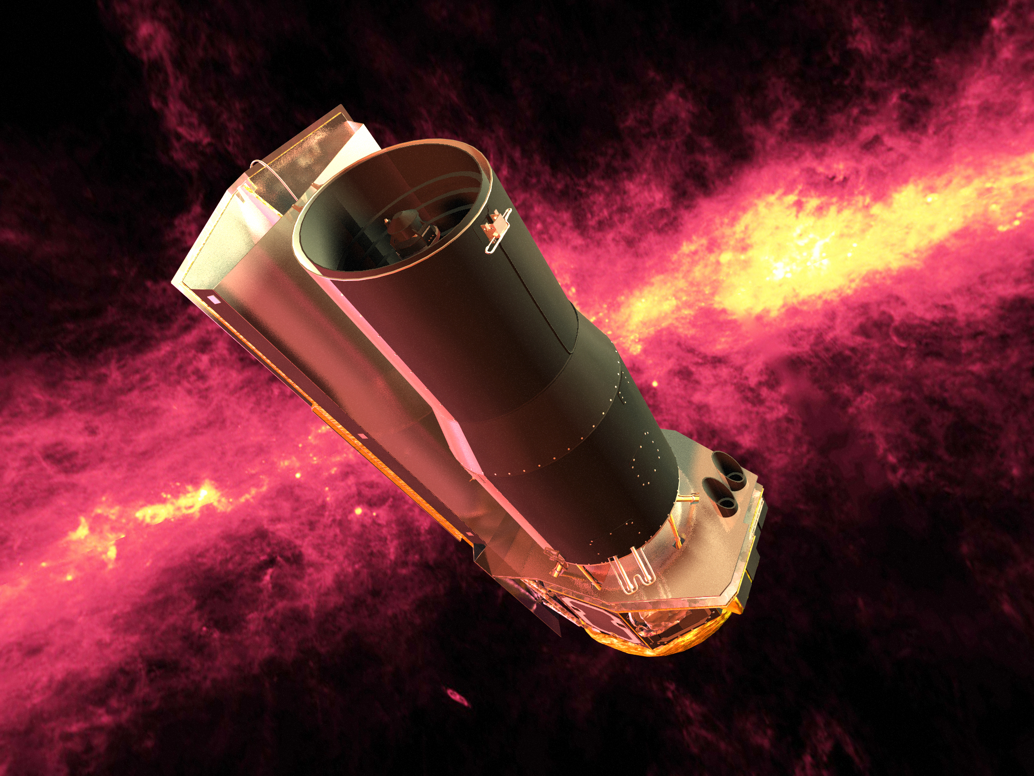 Spitzer Space TelescopeBy NASA/JPL-Caltech - http://www.spitzer.caltech.edu/images/3072-SIRTF-Spitzer-Rendered-against-an-Infrared-100-Micron-Sky, Public Domain, https://commons.wikimedia.org/w/index.php?curid=85585