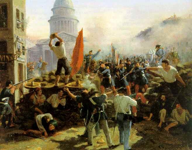 Painting of Battle at Soufflot barricades at Rue Soufflot on 24 June 1848By Horace Vernet - The French revolution of 1848, Public Domain, https://commons.wikimedia.org/w/index.php?curid=71217