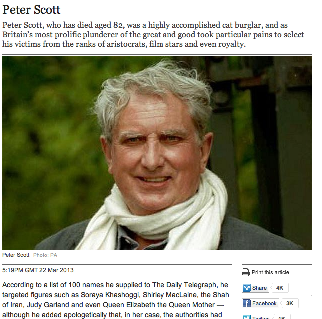 Obituary for Peter Scott, burglar to the rich and famous